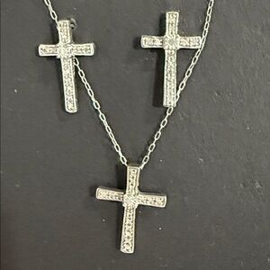 Sterling Silver 925 and Diamond Cross Earrings and pendant